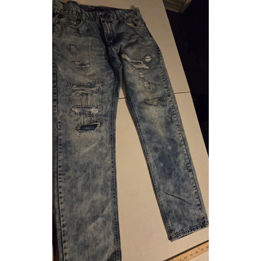 Grindhouse Mens Distressed Jeans 32x32 Light Wash Acid Wash Ripped Denim Pants